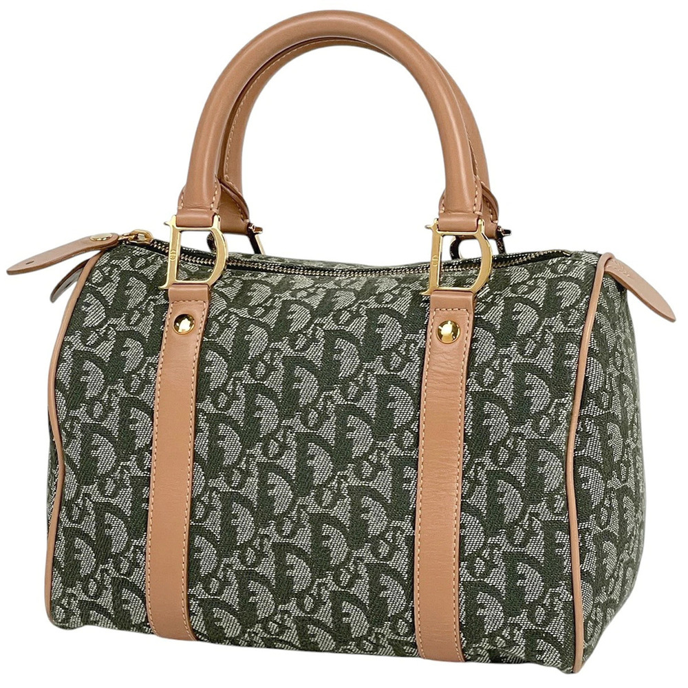 Christian Dior Trotter Handbag Boston Bag Canvas Green Brown